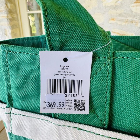 Kate Spade Jett Large Tote Green Bean Time Stripe Embroidered Logo NWT Authentic - Picture 5 of 5